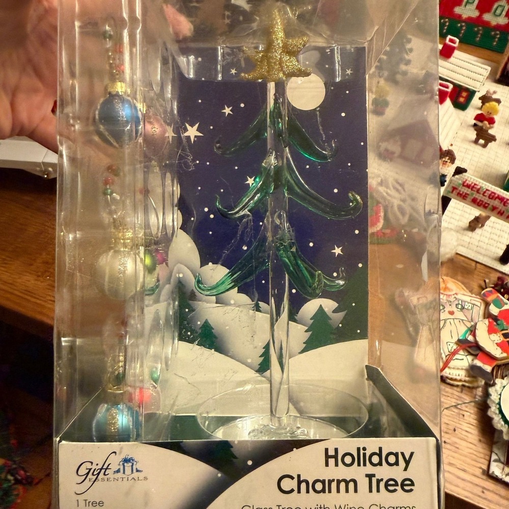 Gift Essentials Holiday Charm Tree glass tabletop tree 9 ornament wine charms.